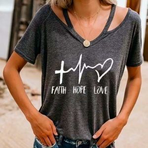 Faith, Hope, & Love Gray T-shirt with tie around